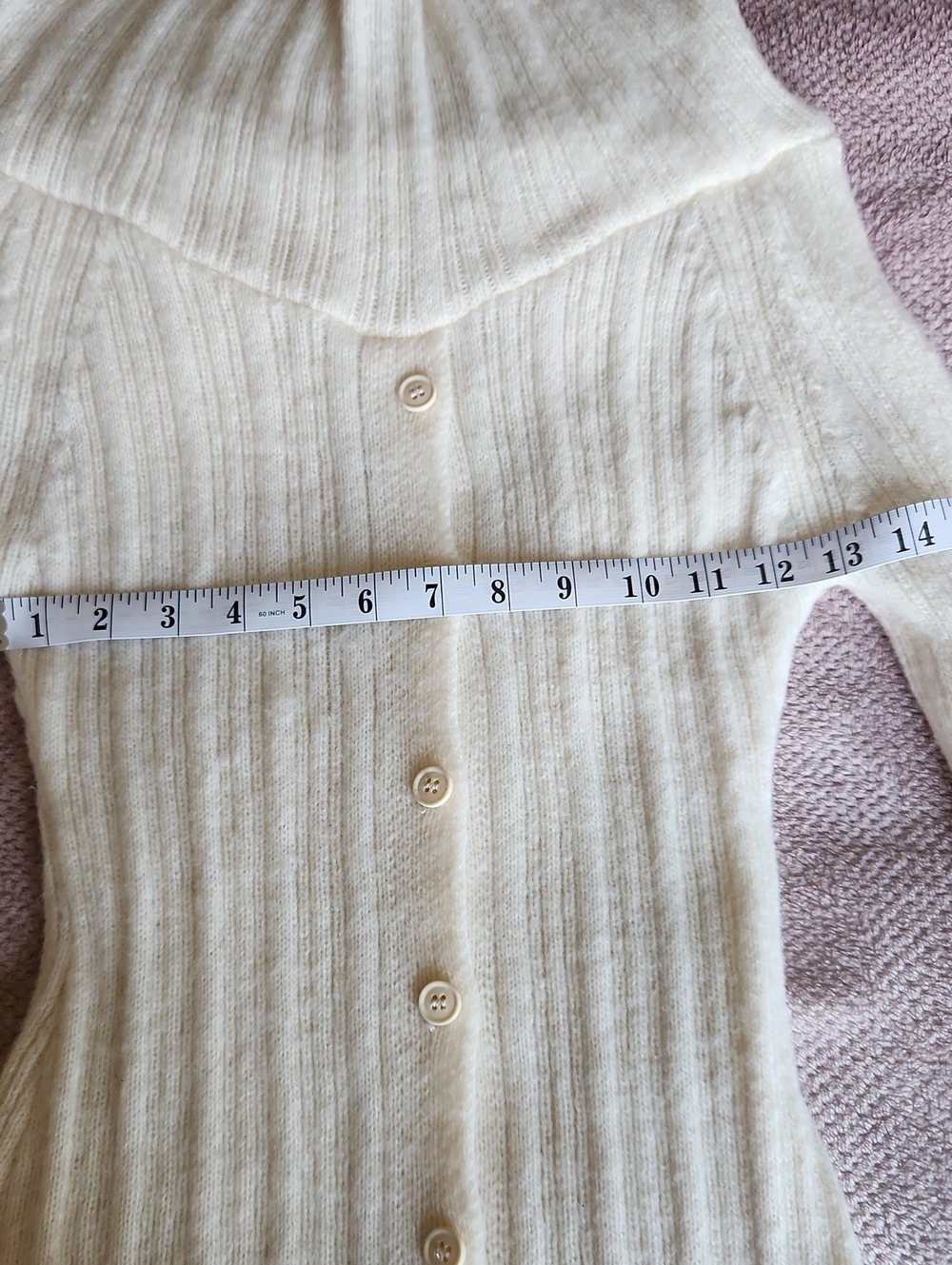 Off-the-Shoulder Cream Ribbed Button Sweater - Picture 5 of 10